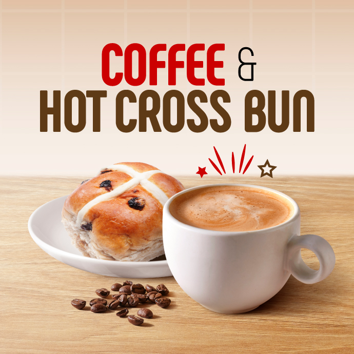 Coffee and Hot Cross Bun